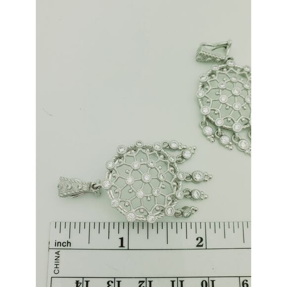 Judith Ripka 925 Sterling Silver CZ Diamonique Dangle Drop Earrings Signed - Picture 4 of 7